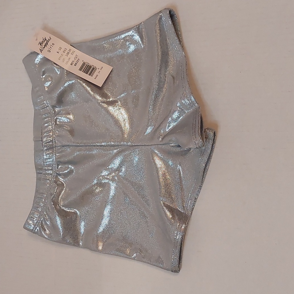 Body Wrappers Grils Silver Glitter Boy-Cut Brief Shorts SIZE 8-10 NWT